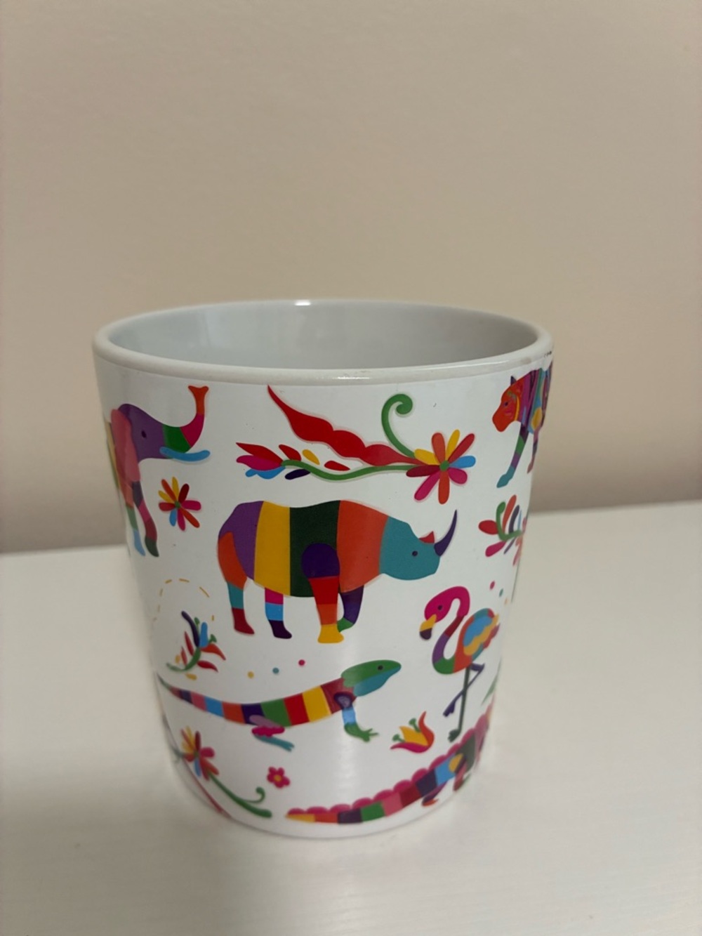 White Multicolor safari Pattern Ceramic Coffee Mug - Rainforest Collection - Picture 2 of 3